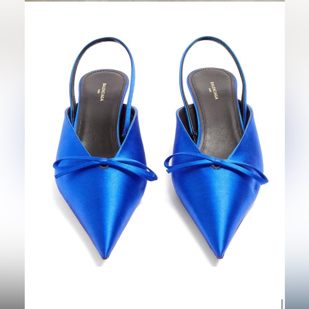 Balenciaga Blue Satin Pointed Toe Knife Slingback like new